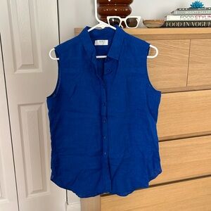 UNIQLO | Cobalt Blue 100% Linen Sleeveless Button Down Blouse Sz L